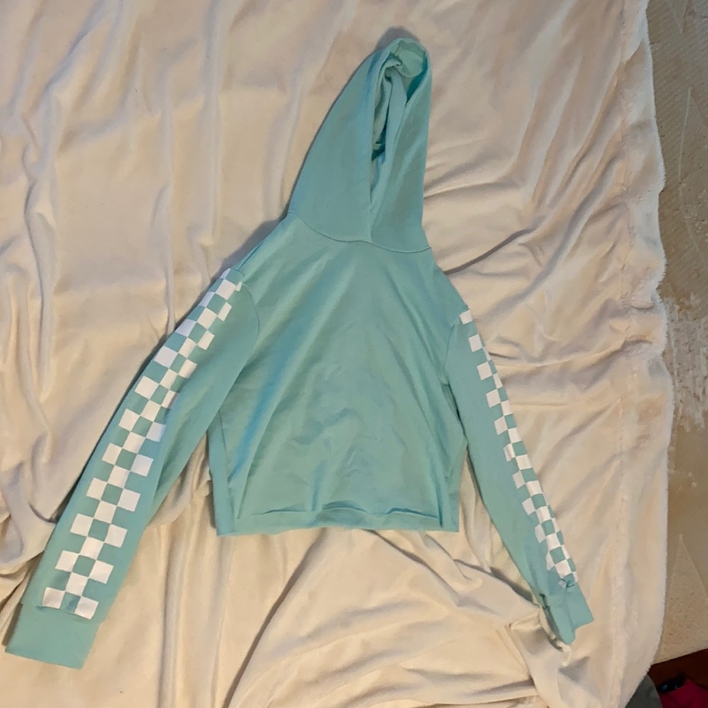 Teal and white checkered cropped sweater